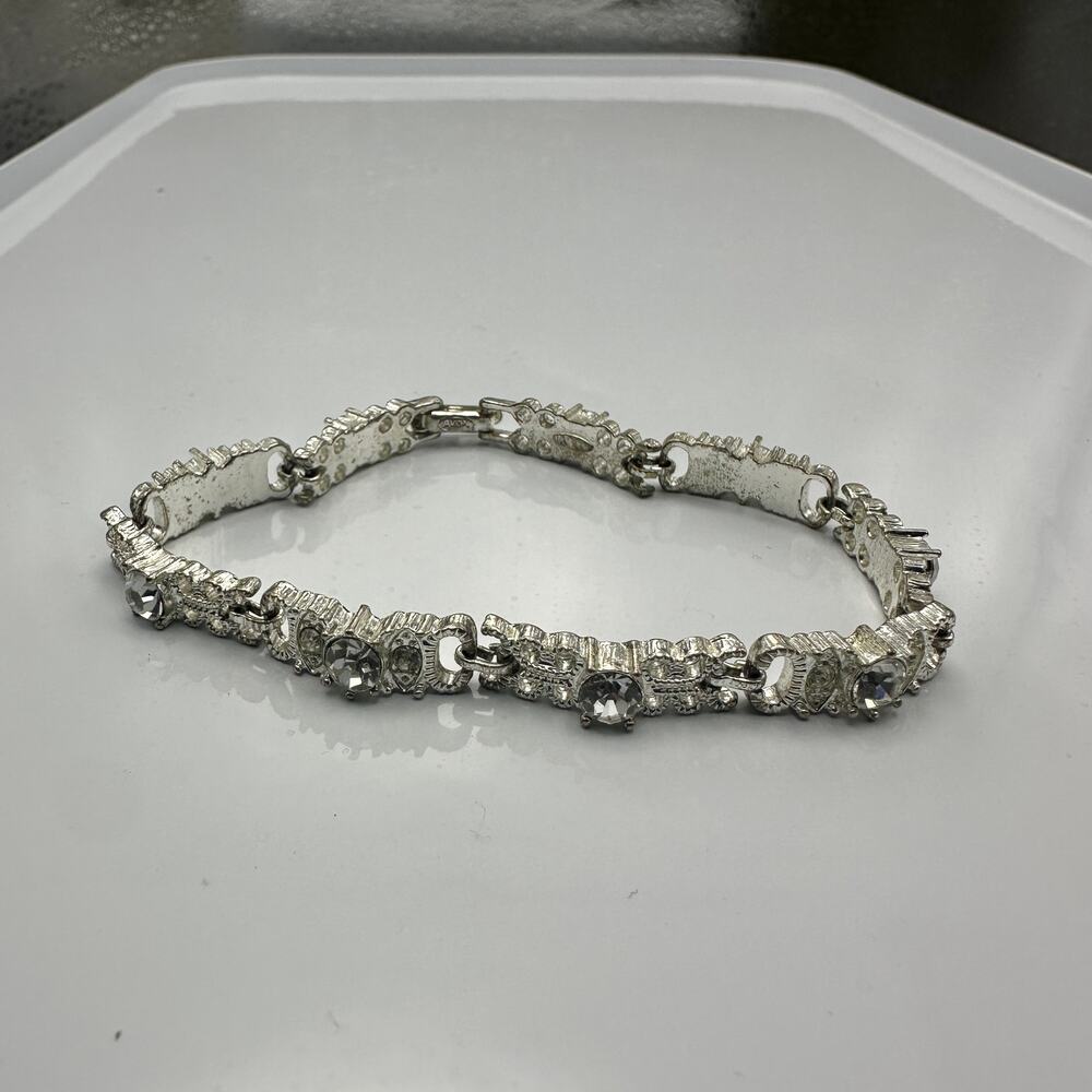 Vintage Avon Silver Plated Rhinestone Tennis Link Bracelet